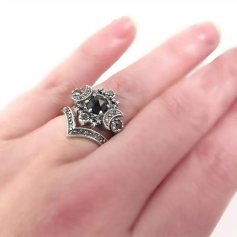 Triple Moon Witchcraft Ring Black Wiccan Woman