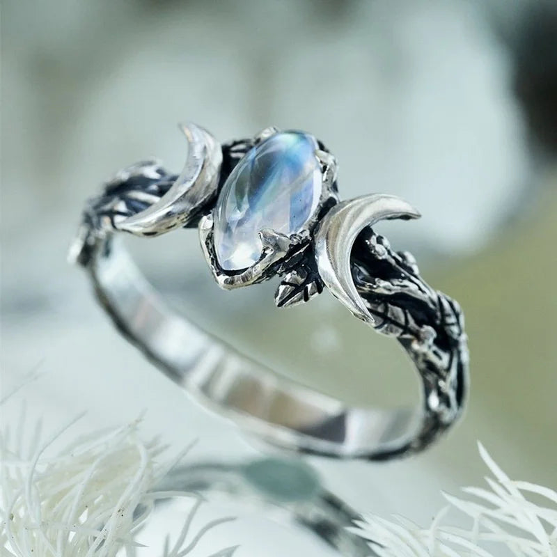 Triple Moon Witchcraft Ring Wiccan Stone Woman
