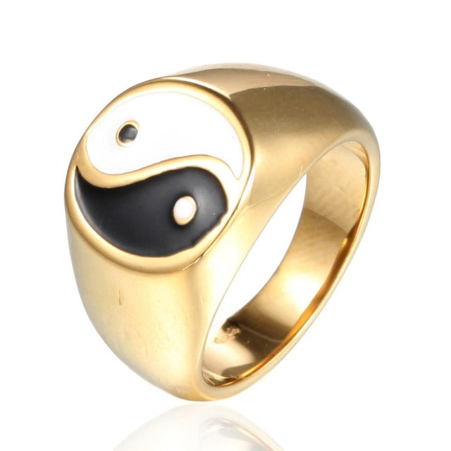 Yin Yang Men's Women's Gold Ring
