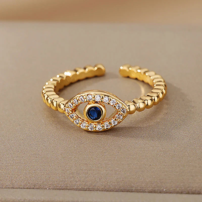 Zircon Ring Against the Evil Eye Nazar Boncuk Gold