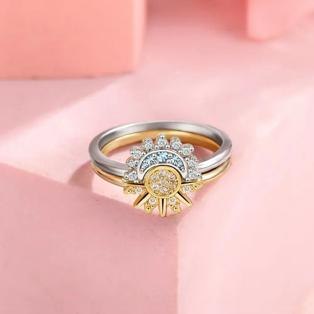 Couple Rings Sun Ring in Sun and Moon Zircon