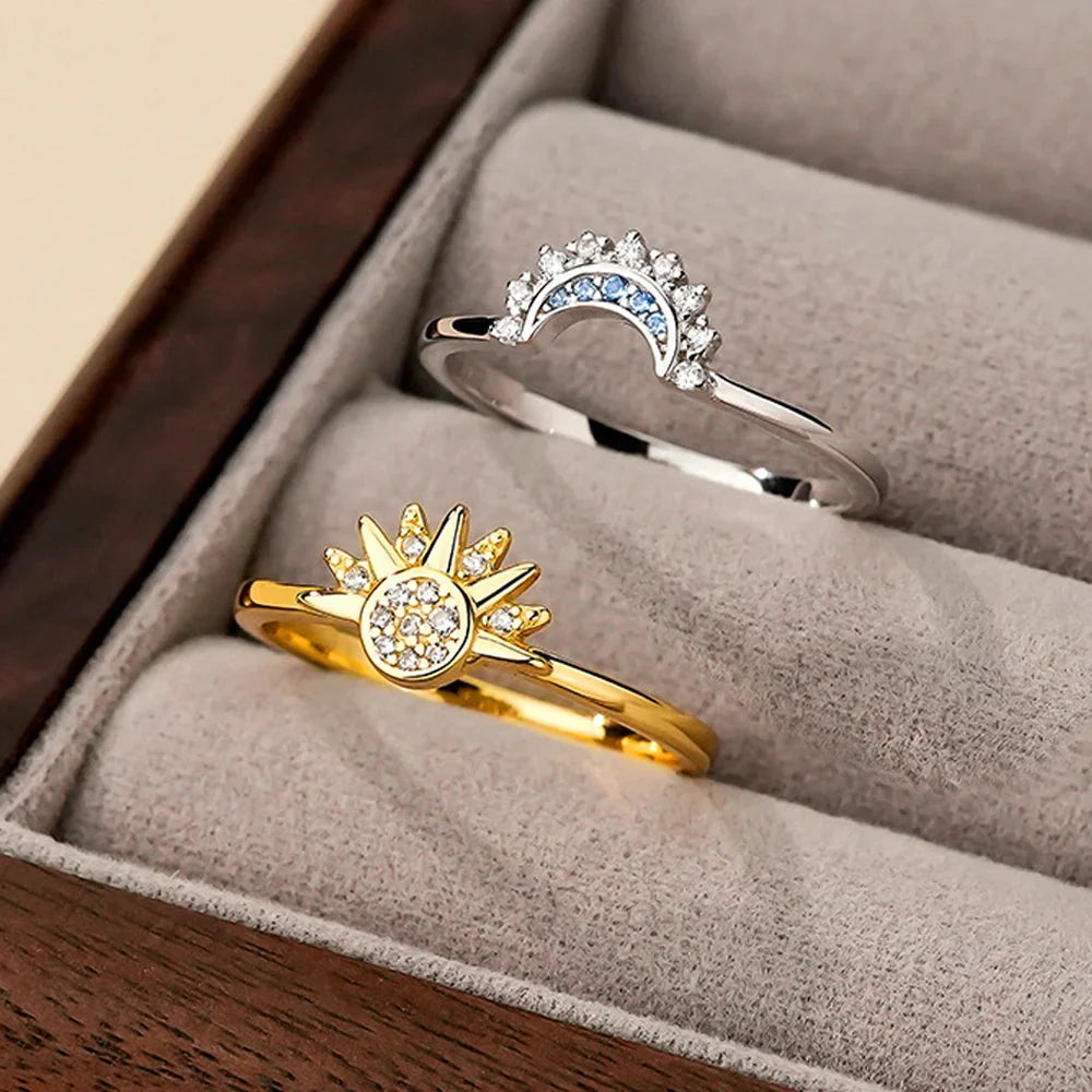 Couple Rings Sun Ring in Sun and Moon Zircon