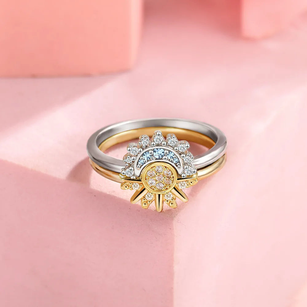Couple Rings Sun Ring in Sun and Moon Zircon
