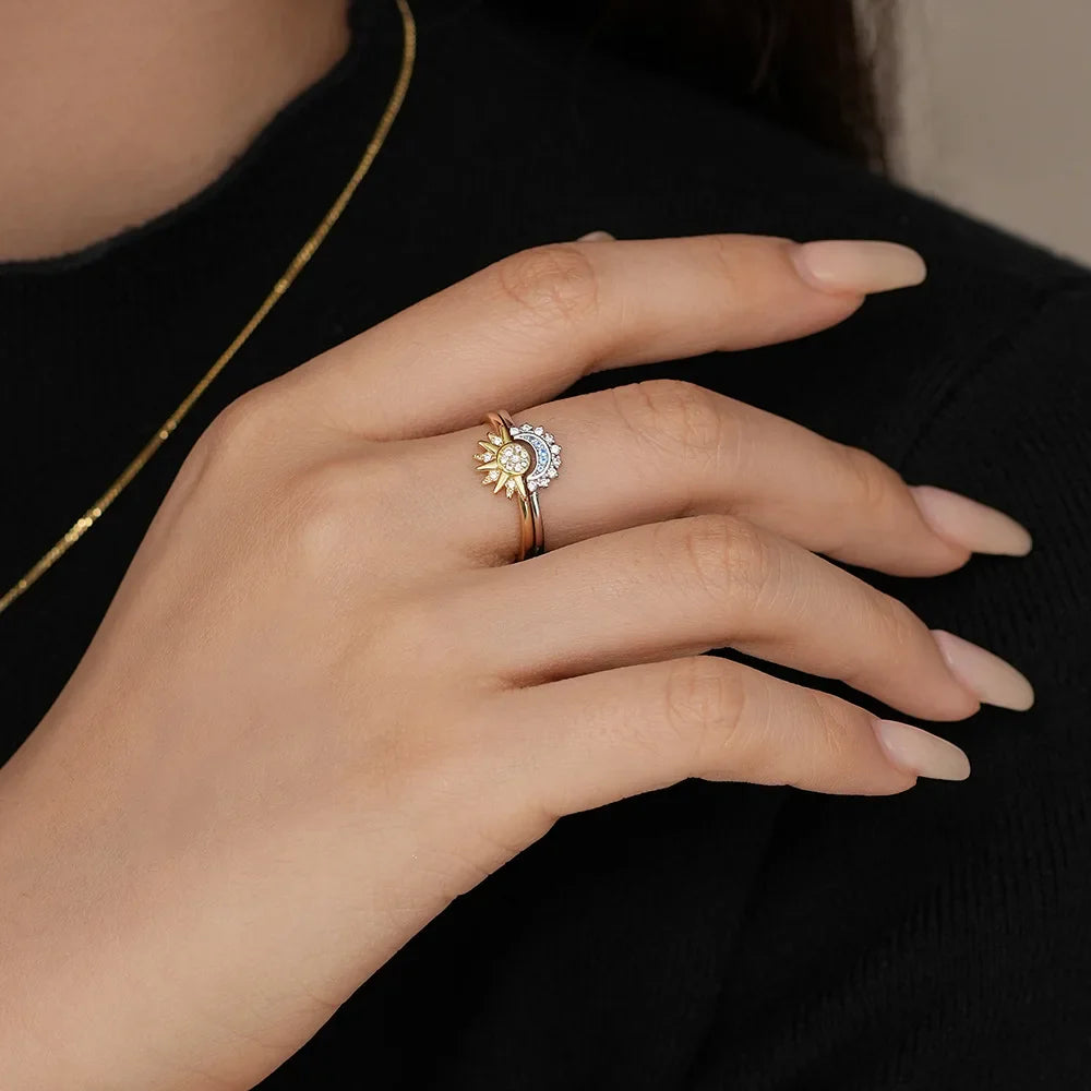 Couple Rings Sun Ring in Sun and Moon Zircon