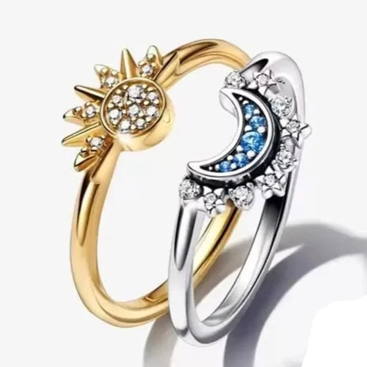 Couple Rings Sun Ring in Sun and Moon Zircon