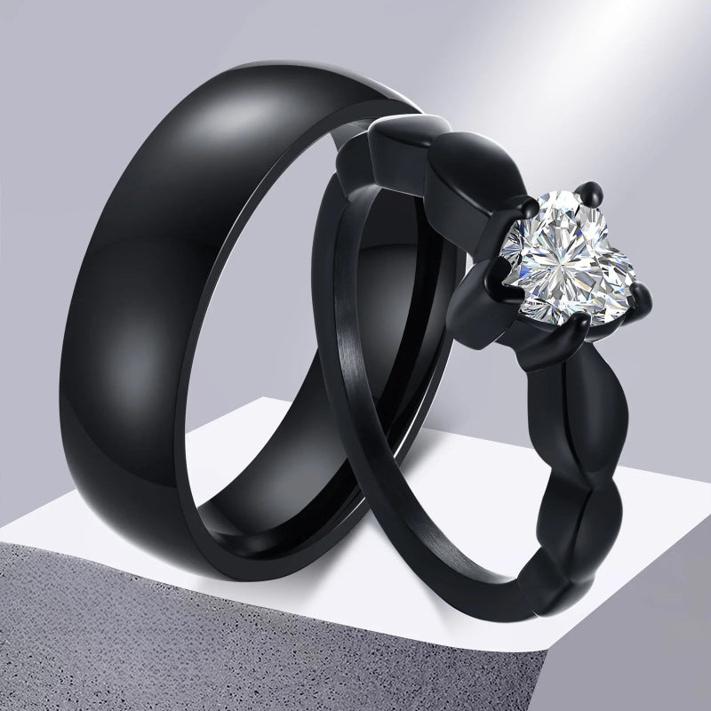 Couple Rings Heart Romantic Ring and Zircon