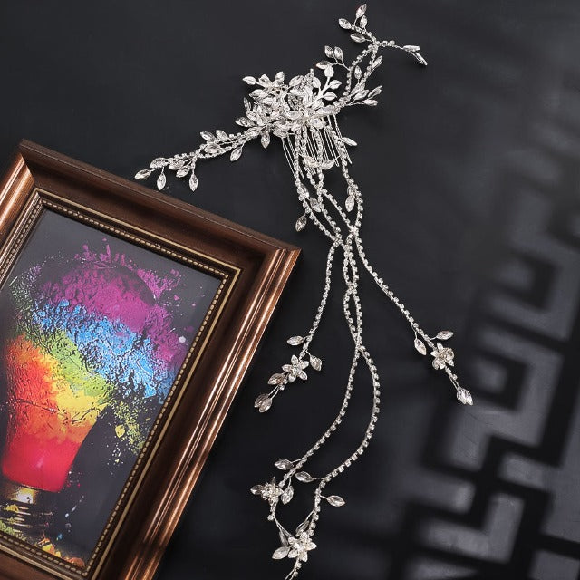 Wedding Hair Clip Flowers and Diamonds silver