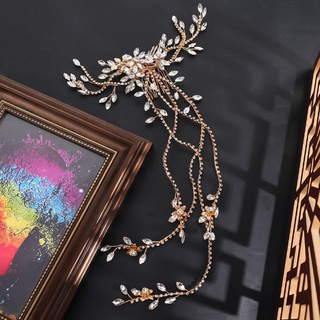 Wedding Hair Clip Flowers and Diamonds gold