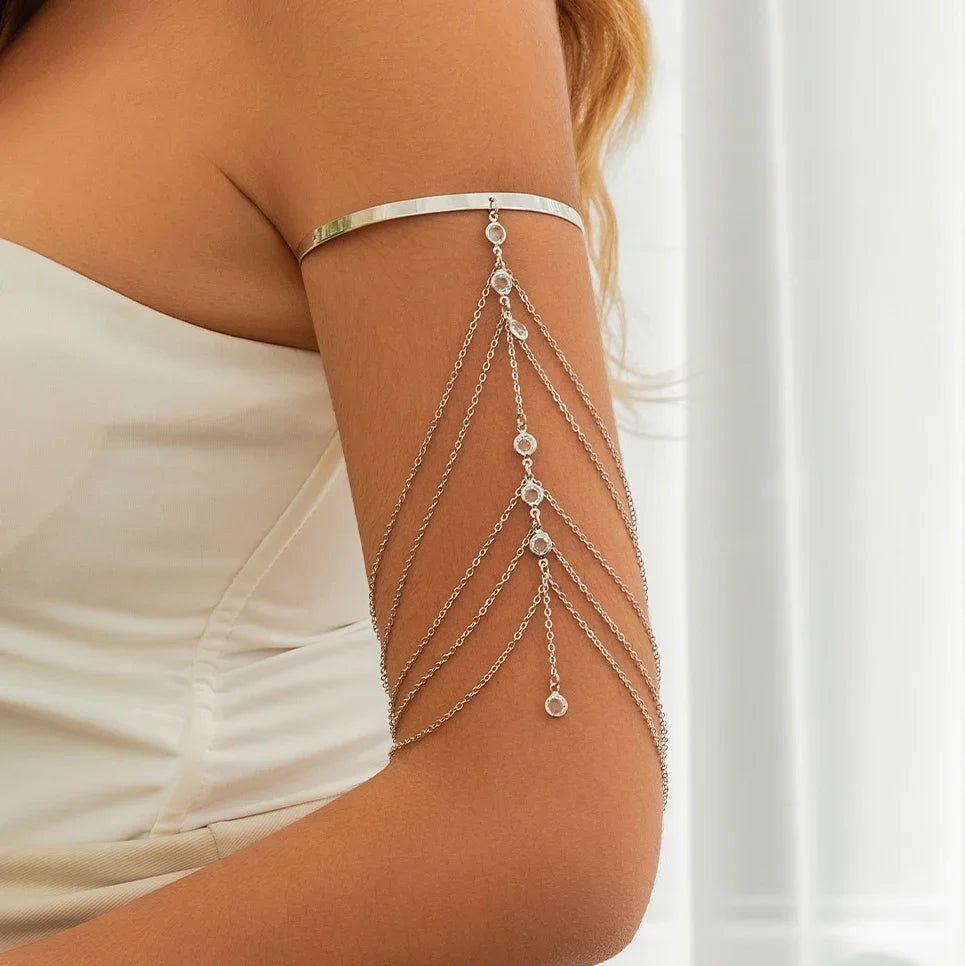 Elegant Biceps Jewelry - Arm Bracelet and Upper Arm Chain Ornament for Women Silver