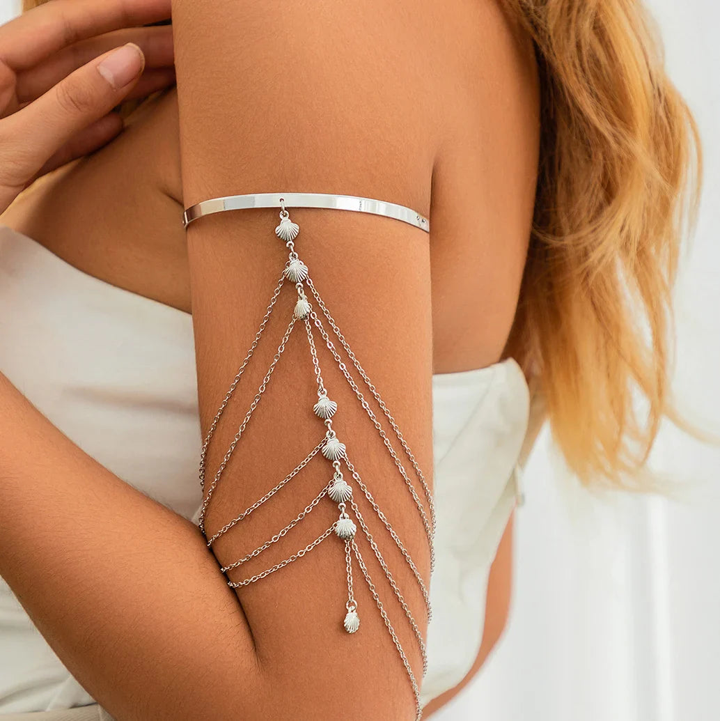 Women's Bicep Jewelry and Arm Bracelet - Elegant Silver Arm Chain Ornament
