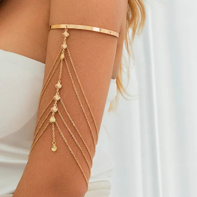 Women's Bicep Jewelry and Arm Bracelet - Elegant Gold Arm Chain Ornament