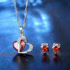 Heart Jewelry Necklace and Red Earrings