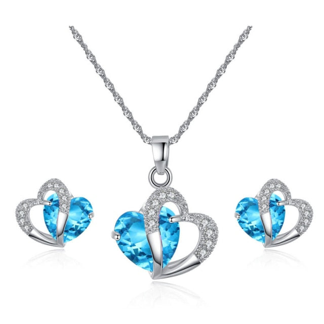 Heart Jewelry Necklace and Blue Earrings