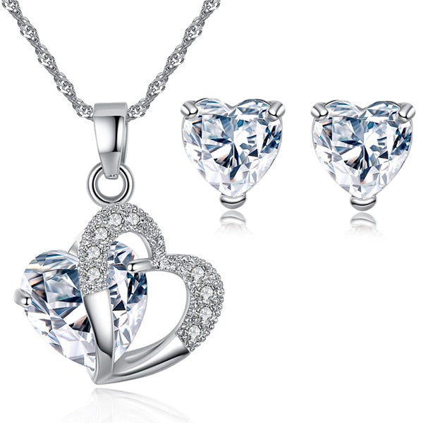 Heart Jewelry Necklace and Transparent Earrings