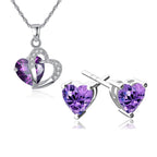 Heart Jewelry Necklace and Purple Earrings