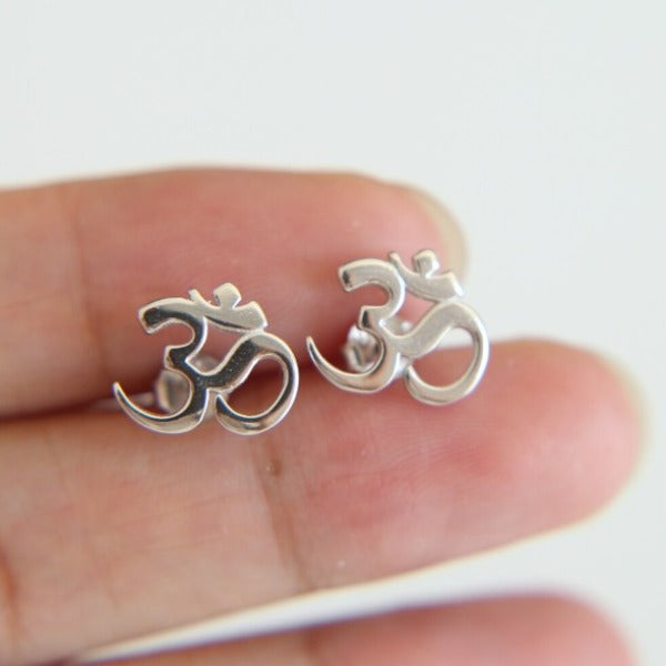 Silver Buddhist Om Earring