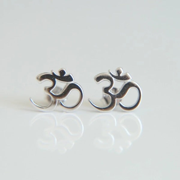 Silver Buddhist Om Earring