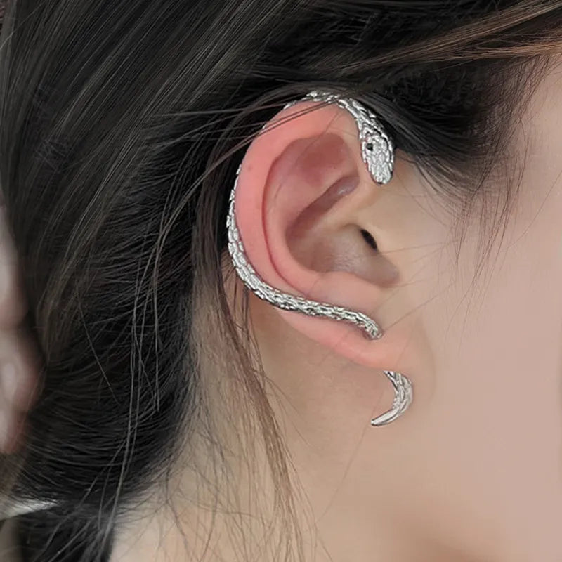 Long Silver Snake Earring
