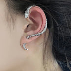 Long Silver Snake Earring