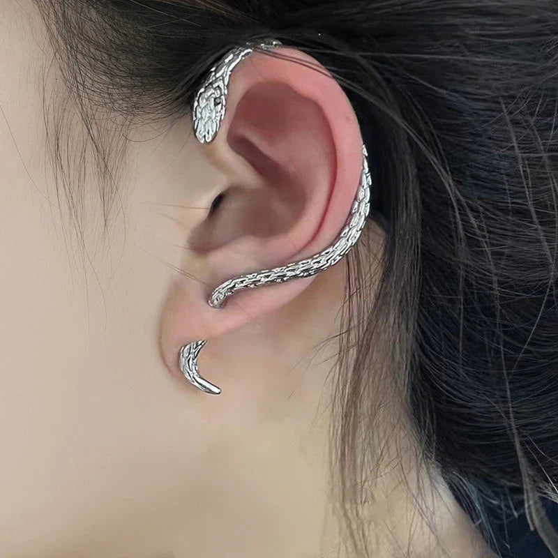 Long Silver Snake Earring