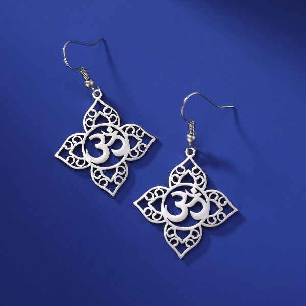 Buddhist Om Silver Earring