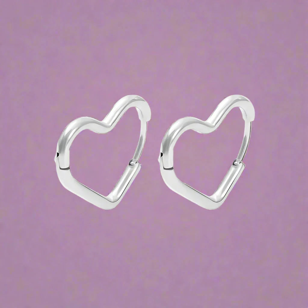 Women's Silver Heart Hoop Earrings silver