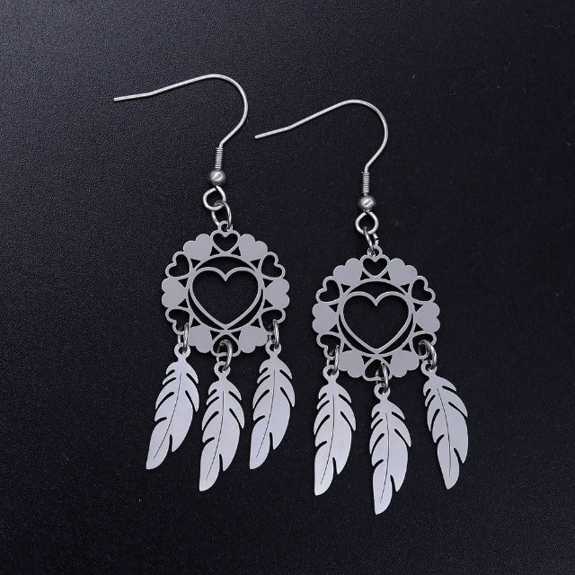 Dreamcatcher Heart Silver Earrings