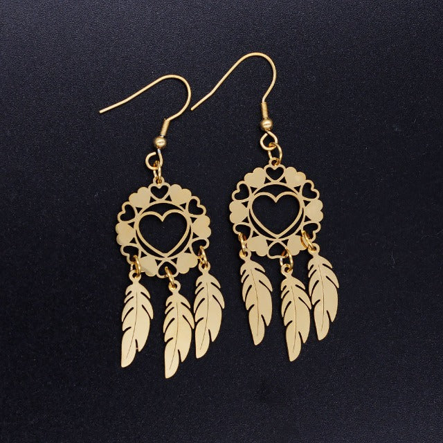Dreamcatcher Heart Gold Earrings