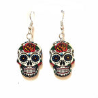 Mexican Skull Head White Earrings