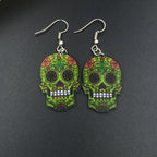 Mexican Skull Head Green Earrings