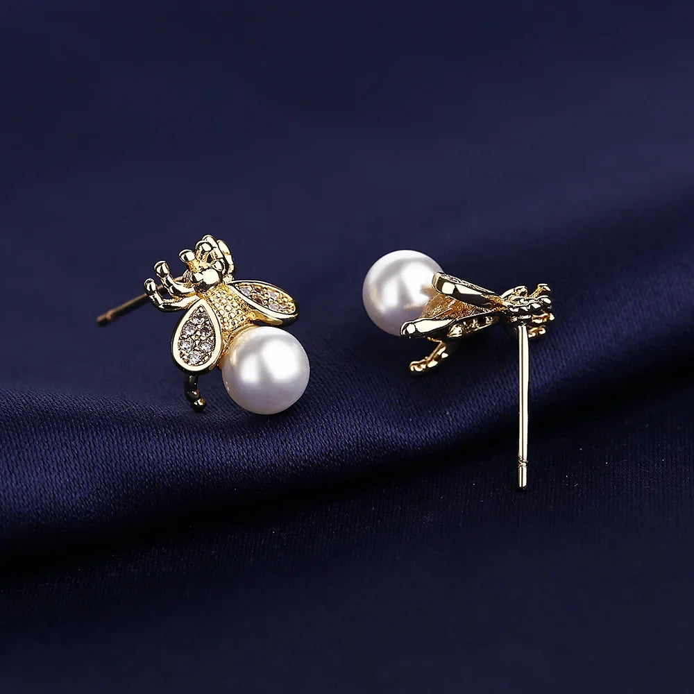 Bee and Pearl Earrings