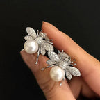 Bee and pearl earrings for women