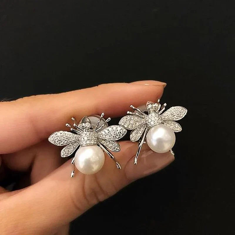 Bee and pearl earrings for women