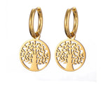 Tree of Life Hoop Earrings Hanging gold