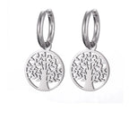 Tree of Life Hoop Earrings Hanging silver