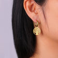 Tree of Life Hoop Earrings Hanging gold
