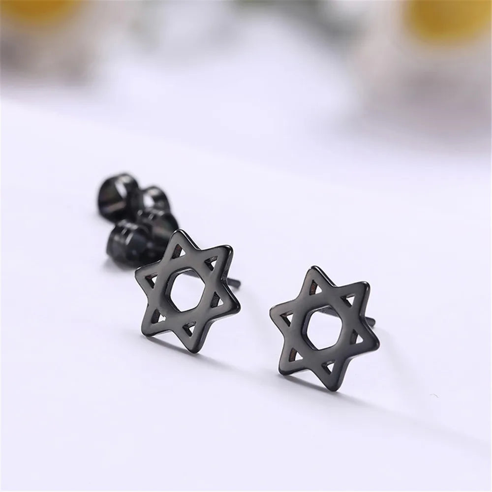 David star earrings, symbolic Jewish jewelry, black