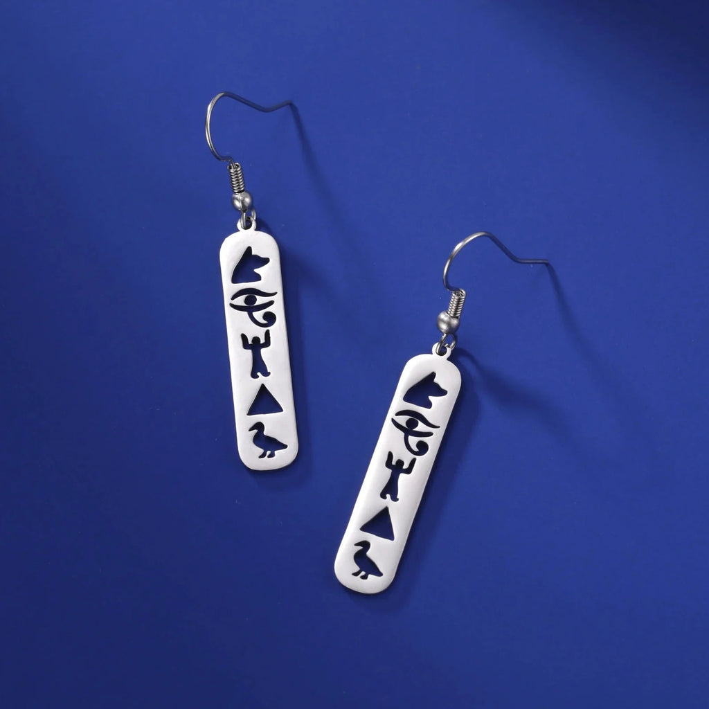Hieroglyphs Cartridge Earrings Egypt silver style B