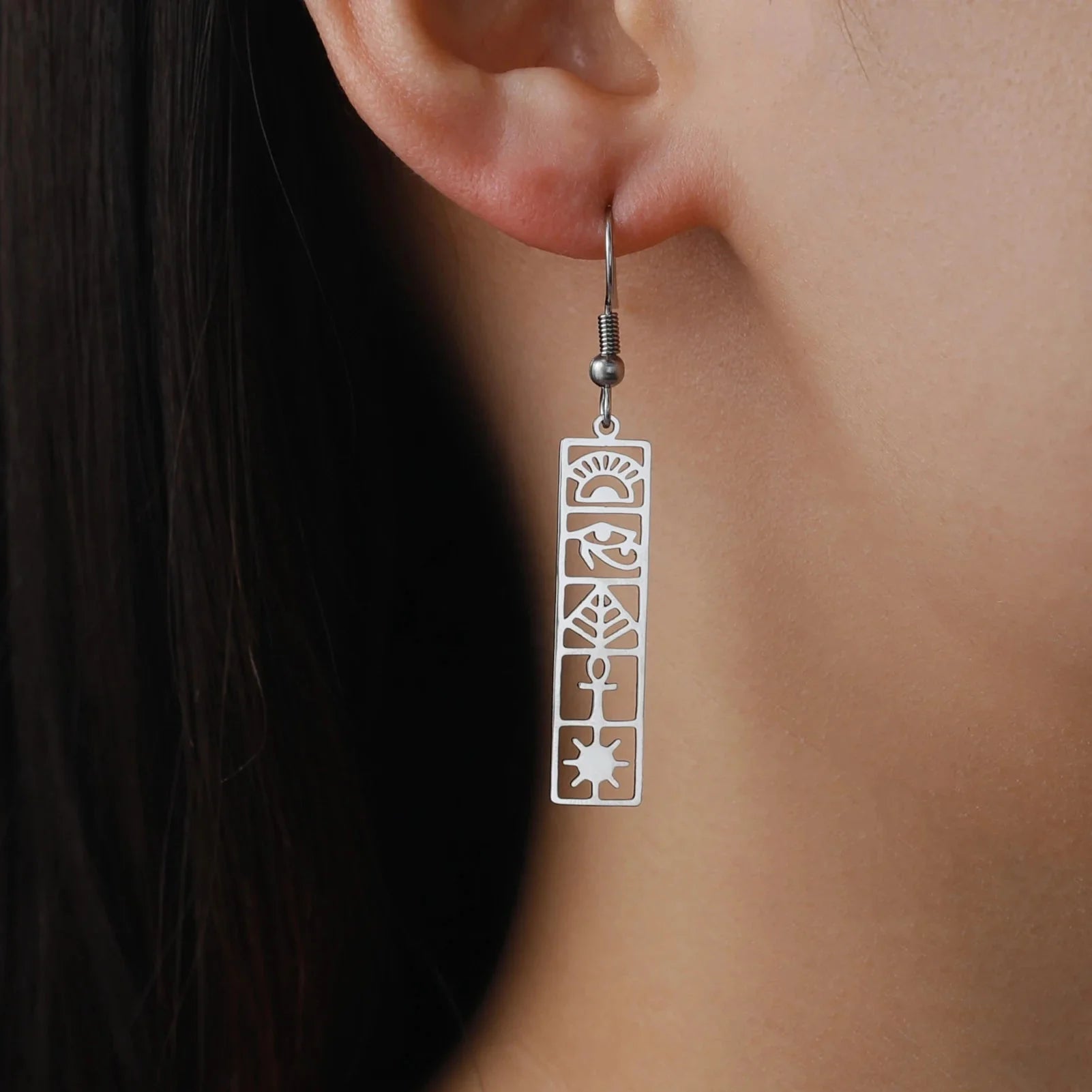 Hieroglyphs Cartridge Earrings Egypt silver style A
