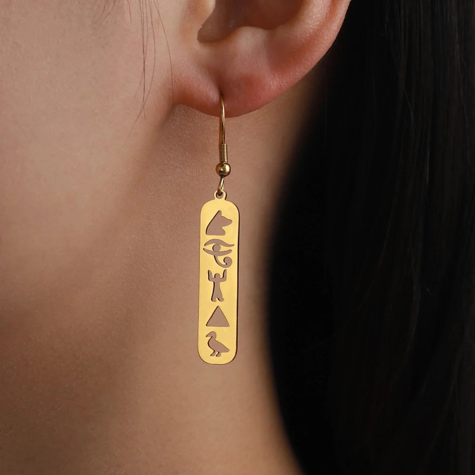 Hieroglyphs Cartridge Earrings Egypt gold style B