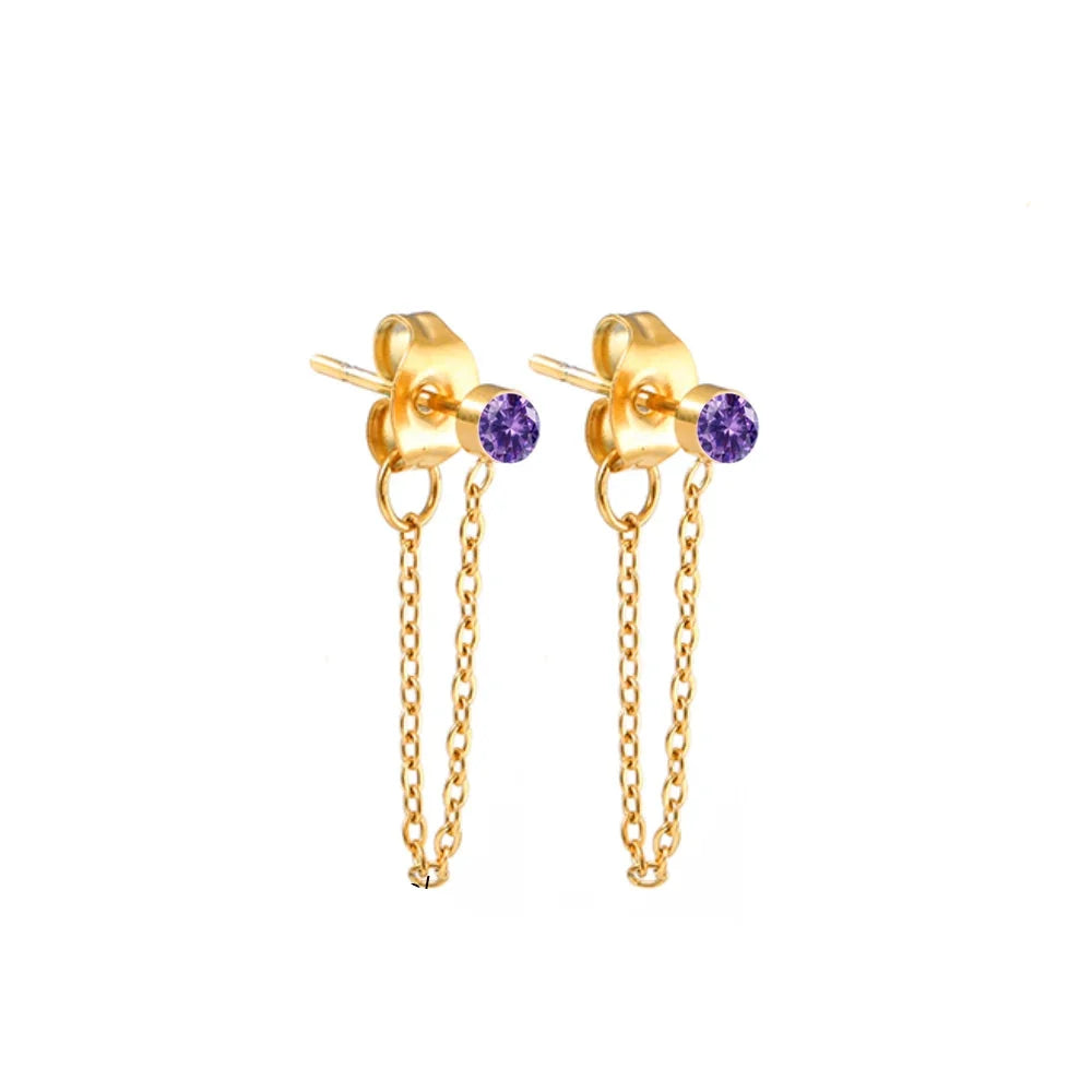 Chain Earrings with February Birthstone
