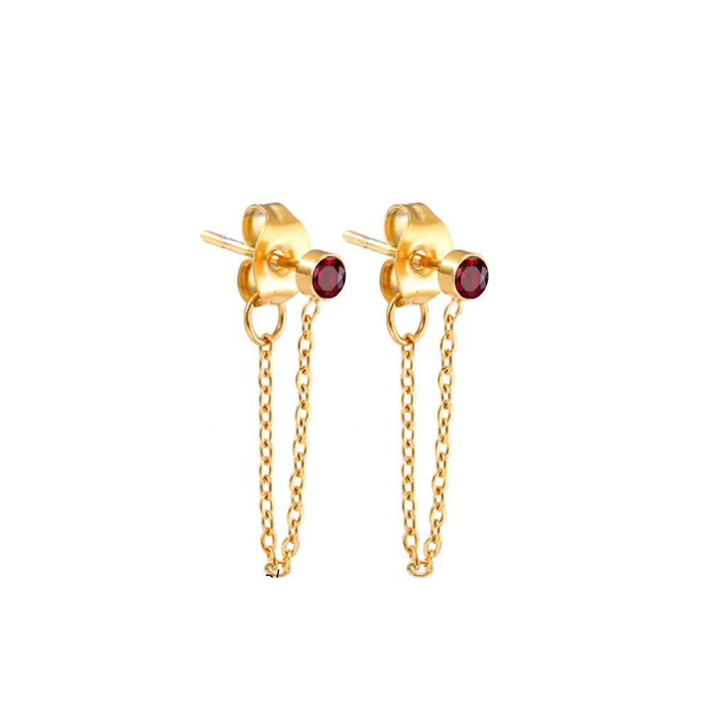 Chain Earrings with January Birthstone