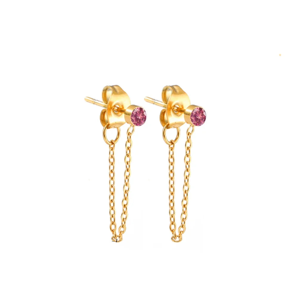 Chain Earrings with July Birthstone