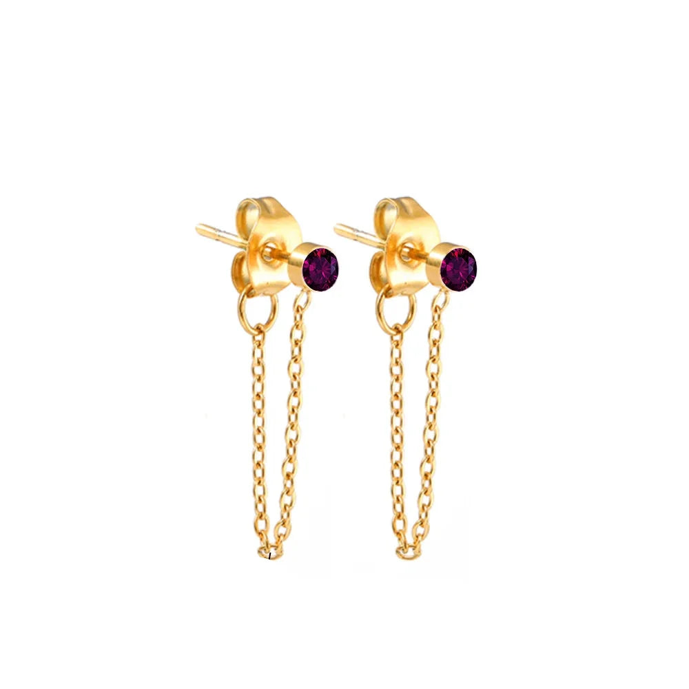 Chain Earrings with June Birthstone