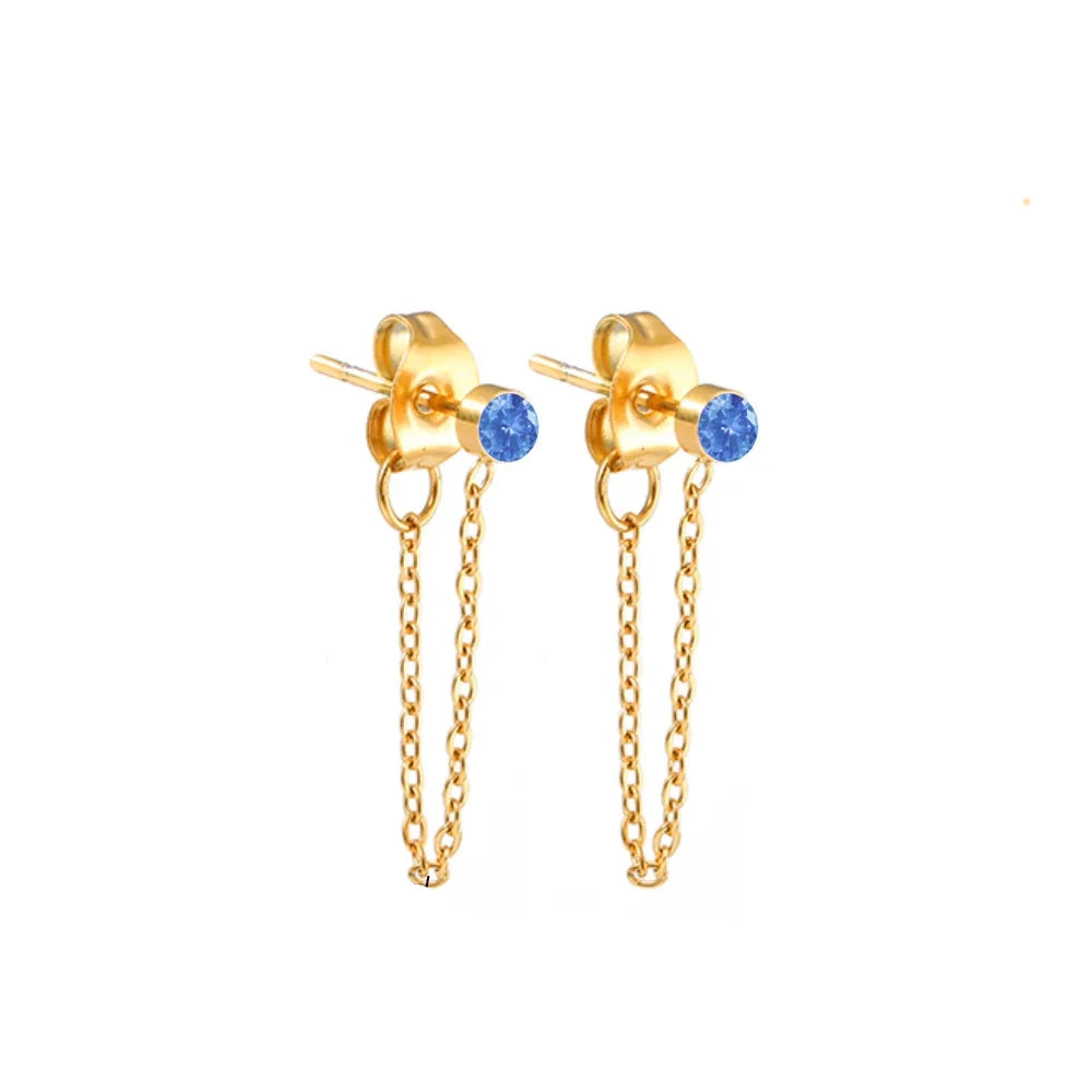 Chain Earrings with March Birthstone