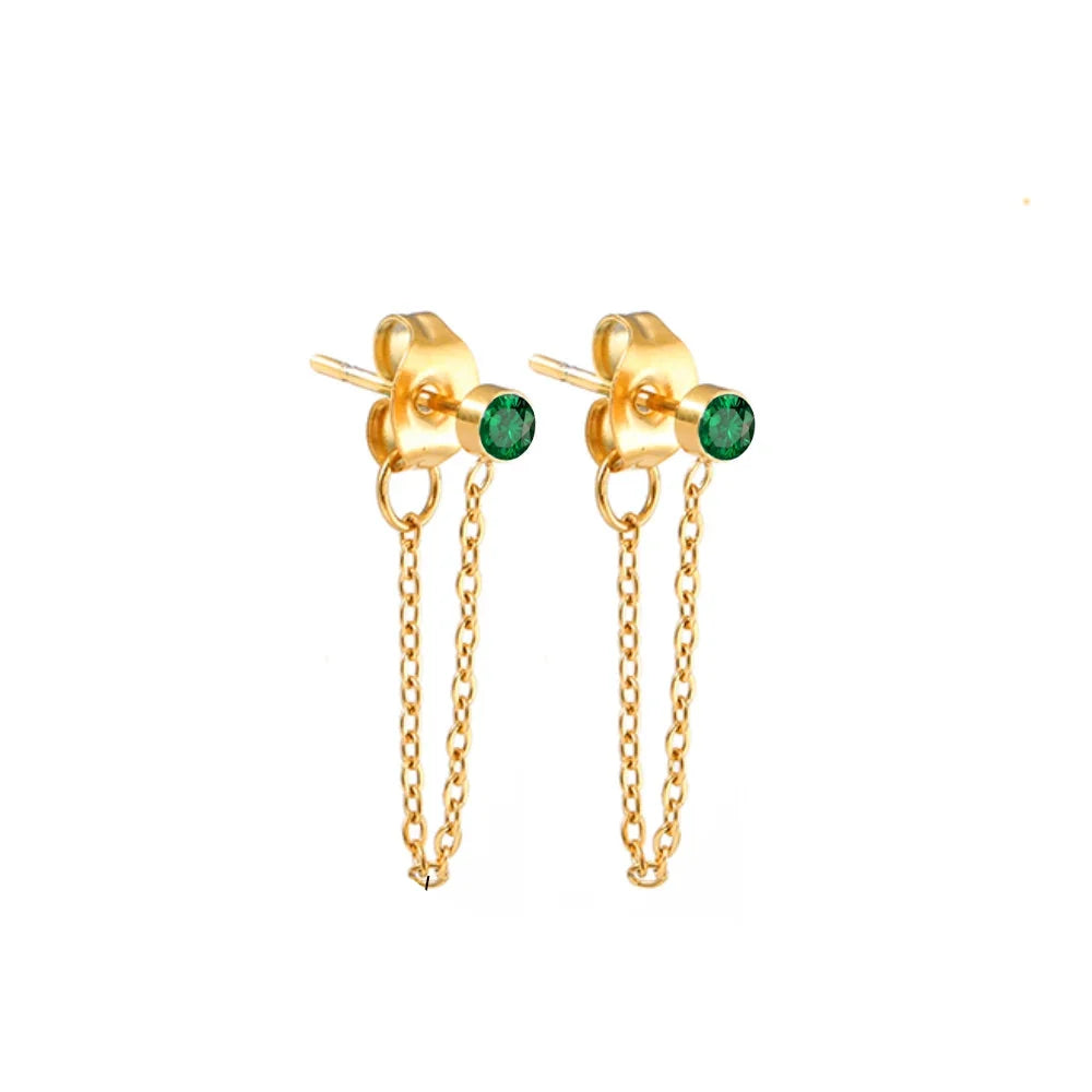 Chain Earrings with May Birthstone