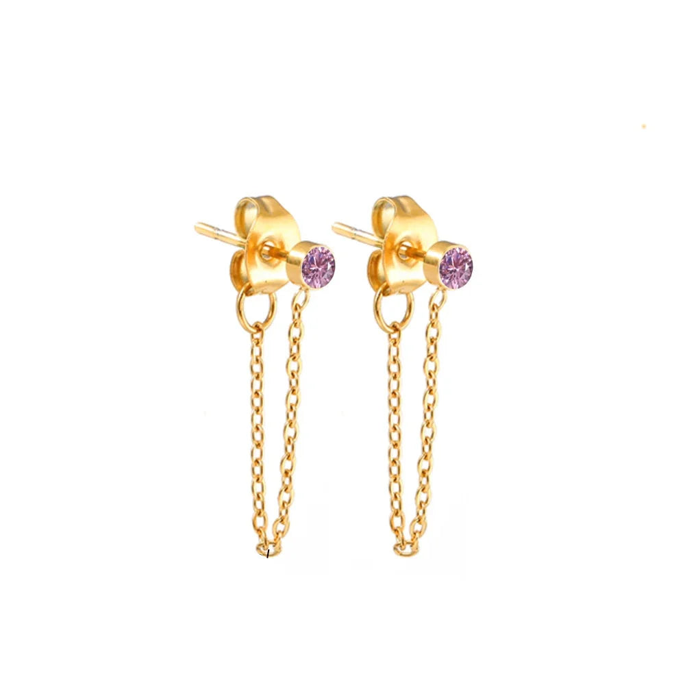 Chain Earrings with October Birthstone