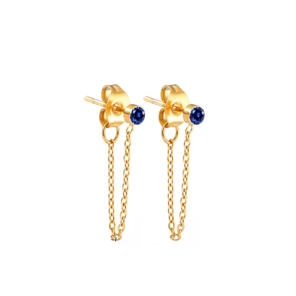 Chain Earrings with September Birthstone