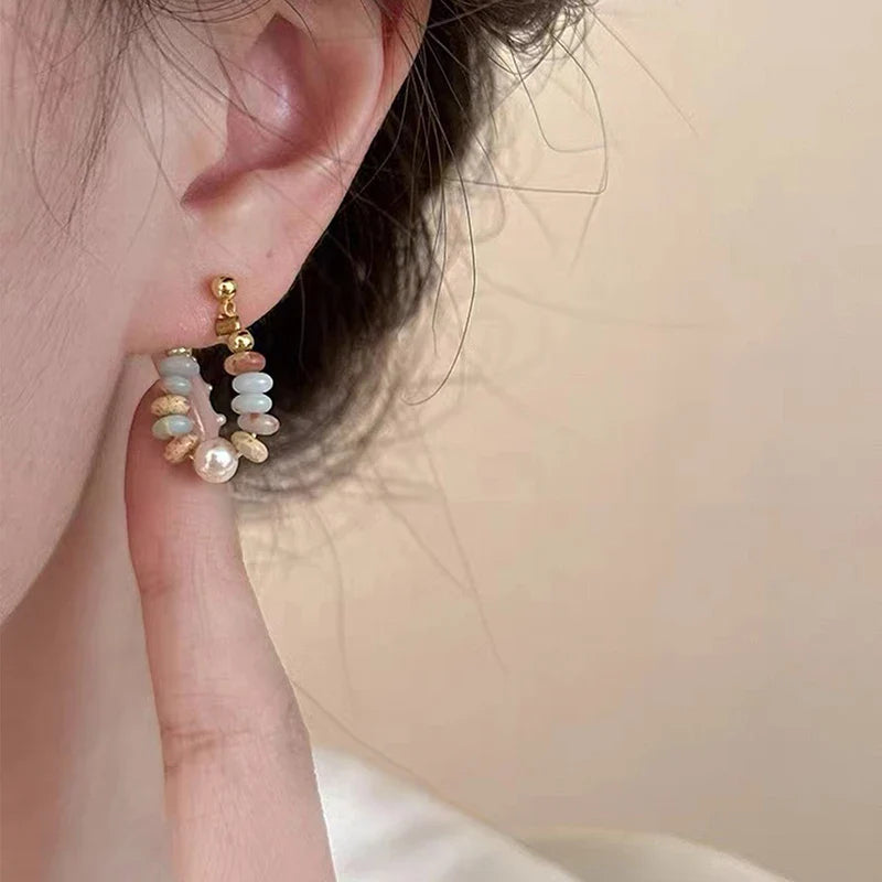 Stud Earrings with Pearl and Stones
