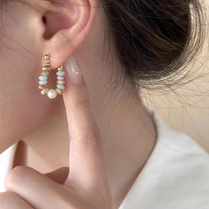 Stud Earrings with Pearl and Stones